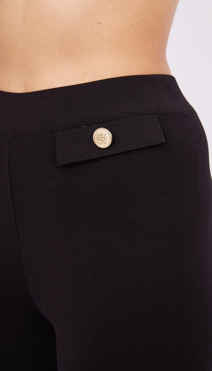 Styleboom X Peraluna MARLENE TROUSER Düğme Detaylı Rahat Kesim Kadın Triko Pantolon - Siyah