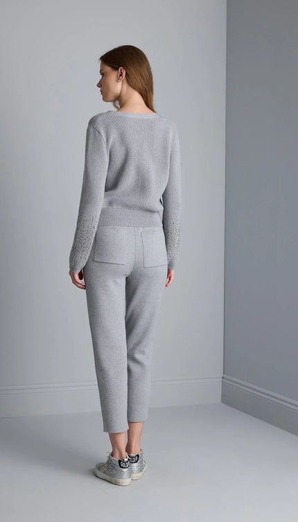 Taş Baskılı Gri Triko Hırka