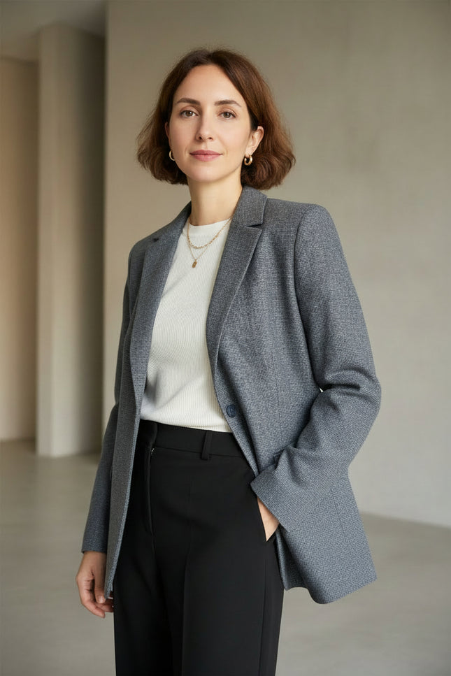 The Azure - Kuşgözü Yün Karışımlı Modern Blazer Ceket