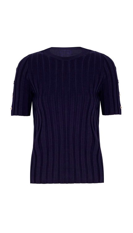 Triko Slim Fit Standart Boy Takma Kol Bisiklet Yaka Lacivert Bluz