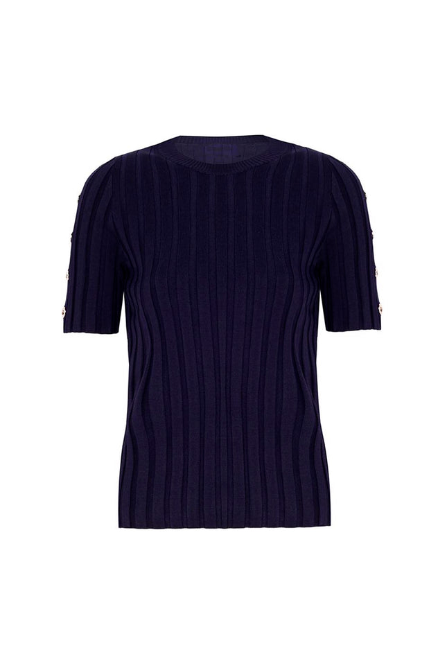 Triko Slim Fit Standart Boy Takma Kol Bisiklet Yaka Lacivert Bluz