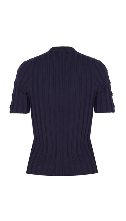 Triko Slim Fit Standart Boy Takma Kol Bisiklet Yaka Lacivert Bluz