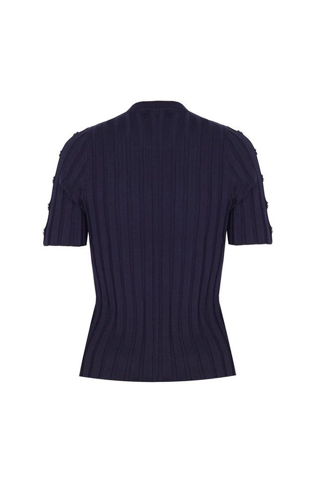 Triko Slim Fit Standart Boy Takma Kol Bisiklet Yaka Lacivert Bluz