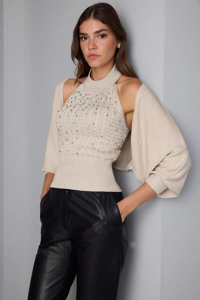 Bej Triko Crop Hırka