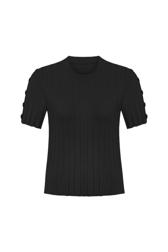 Triko Slim Fit Standart Boy Takma Kol Bisiklet Yaka Siyah Bluz