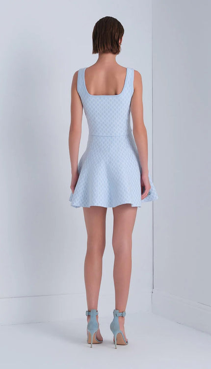 U Yaka Desenli Mavi Crop Top