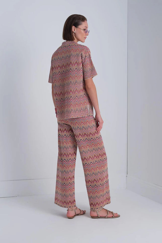 Zikzak Desen Bol Paça Multi Pantolon