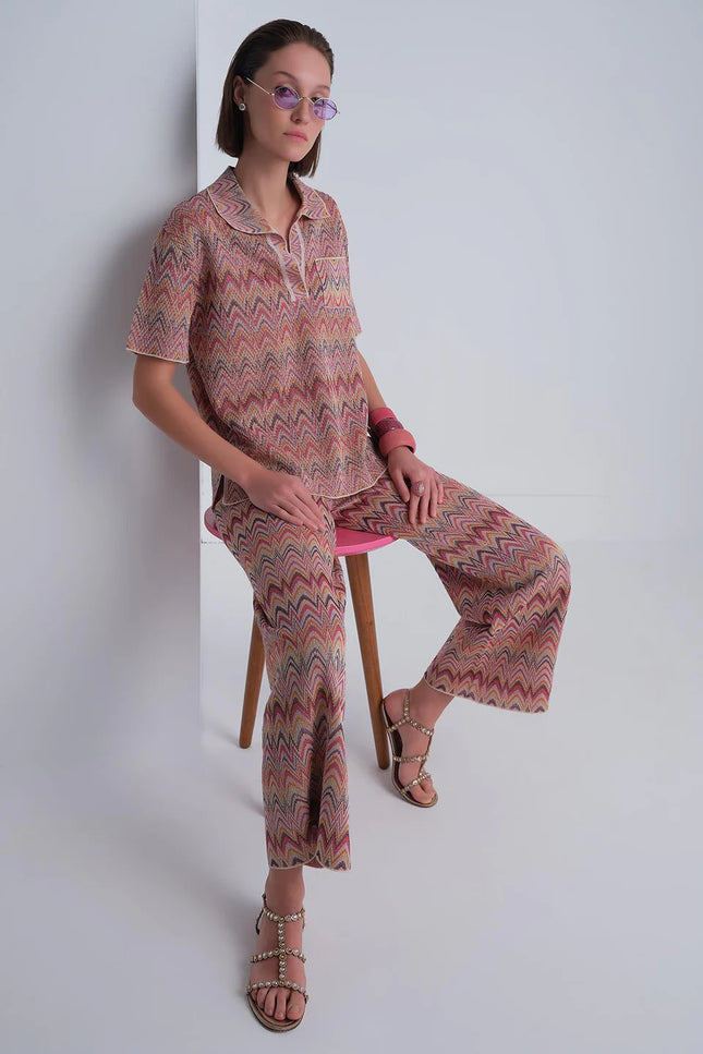Zikzak Desen Bol Paça Multi Pantolon