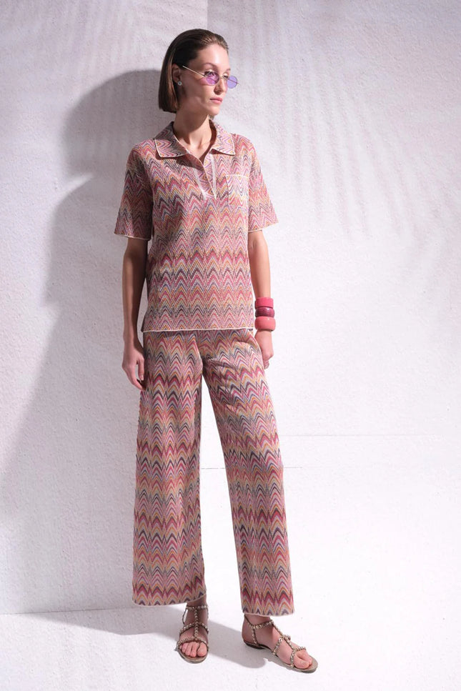 Zikzak Desen Bol Paça Multi Pantolon